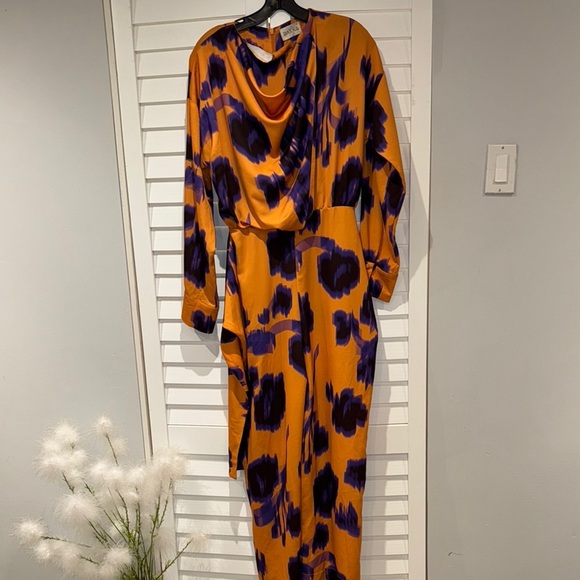 Bold Orange Purple Print Dress 90s Vibe Statement - Size S - Picture 7 of 12
